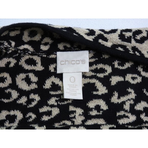 Chicos Women’s Cardigan Sweater Open Front Black Gold Animal Print Chicos Sz 0 - Picture 4 of 6